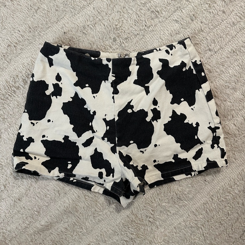High waisted cow print shorts